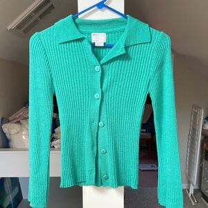 ASOS size 2p Teal Ribbed, Collared Cardigan